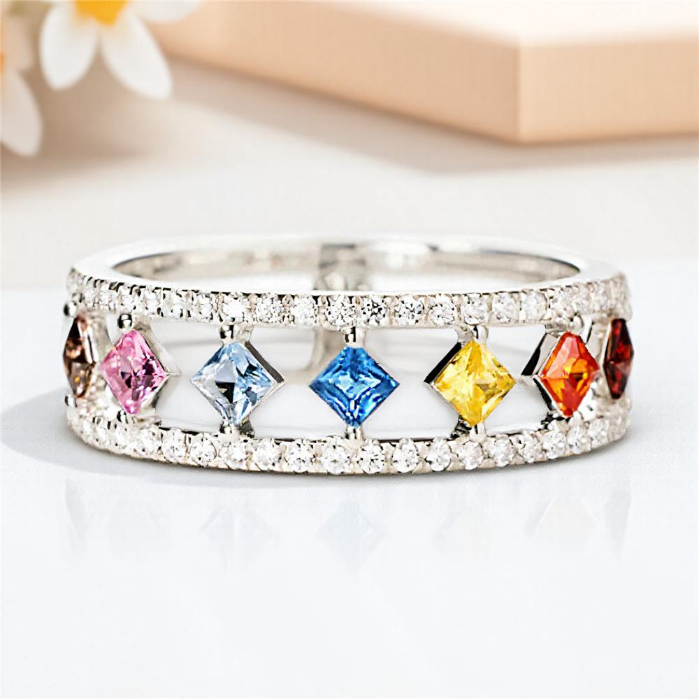 

Cute Female Rainbow Zircon Stone Silver Color Wedding Jewelry Promise Love Engagement Rings For Women 6