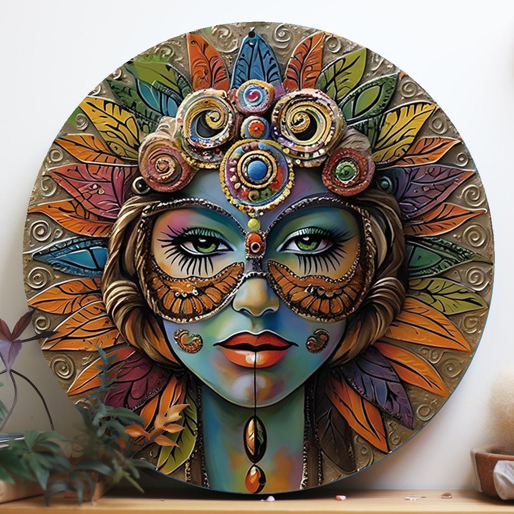 1Pc Thickened 7.8 Inch Round Aluminum Sheet Decorative Painting Ornaments for Holiday Outdoor Yard Garden Home Decoration