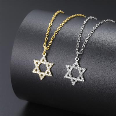 Klassische Davidstern Halsketten Edelstahl Strasssteine Sechsspitziger Stern Halskette für Damen Herren Jüdischer Schmuck Geschenke