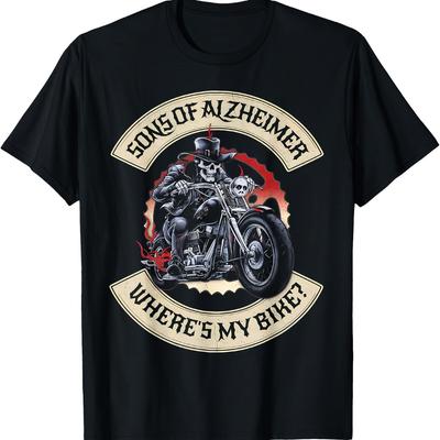 Herren Alzheimer-Bewusstsein Biker Grafik T-Shirt Sohn von Alzheimer Wo ist mein Fahrrad? Motorrad Design Schnelltrocknendes Polyester T-Shirt