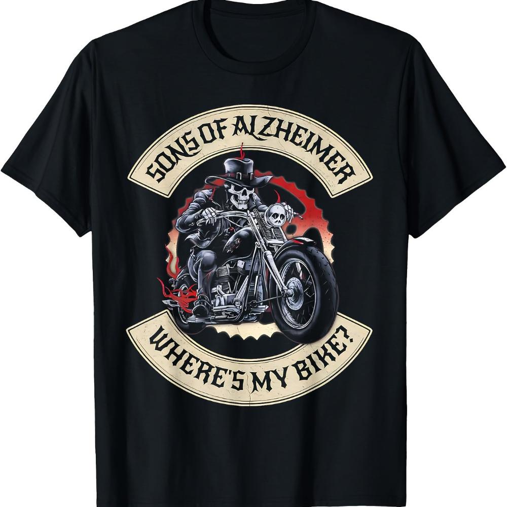 Men s Alzheimer s Awareness Biker Graphic T-Shirt Son of Alzheimer s Where s My Bike? Motorcycle Design Quick-dry Polyester Tee S разноцветный
