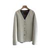 V-neck gray and white double-sided wool coat on both sides, short loose niche design women's color matching coat