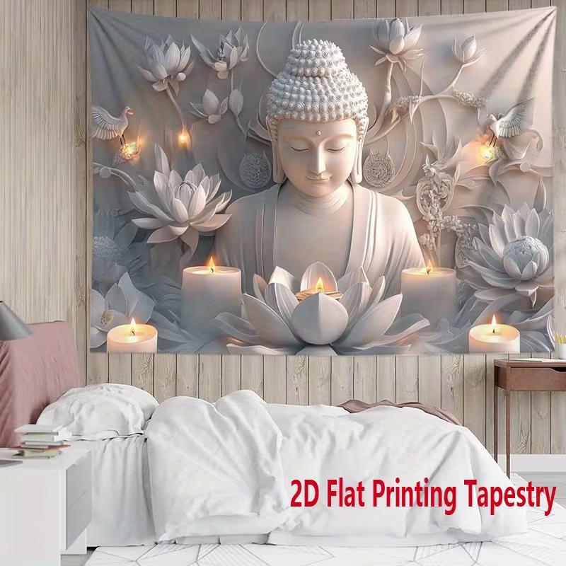 2D Buddha Lotus Print Tapestry, Zen Meditation Wall Hanging for Living Room Bedroom Yoga Room Decor