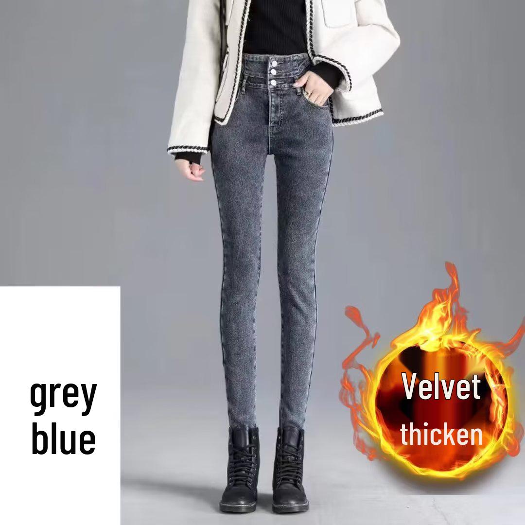 

High-Waisted Slim Fit Velvet Pencil Pants for Women - Autumn 2025 Collection 30 сірий колір/синій