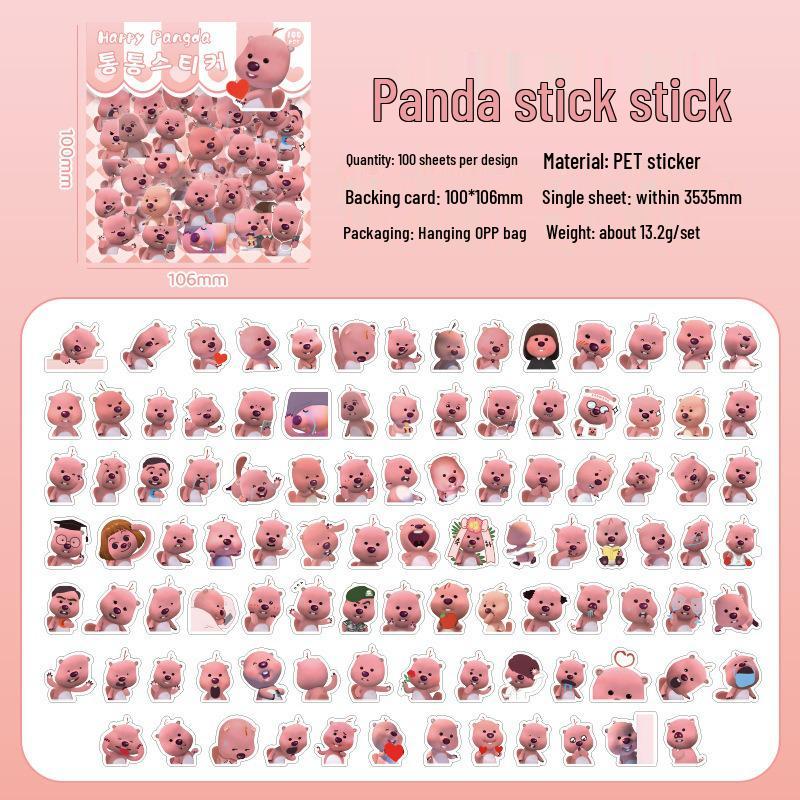 Happy Panda Cute Cartoon Stickers - Creative PET Die-Cut for Journals