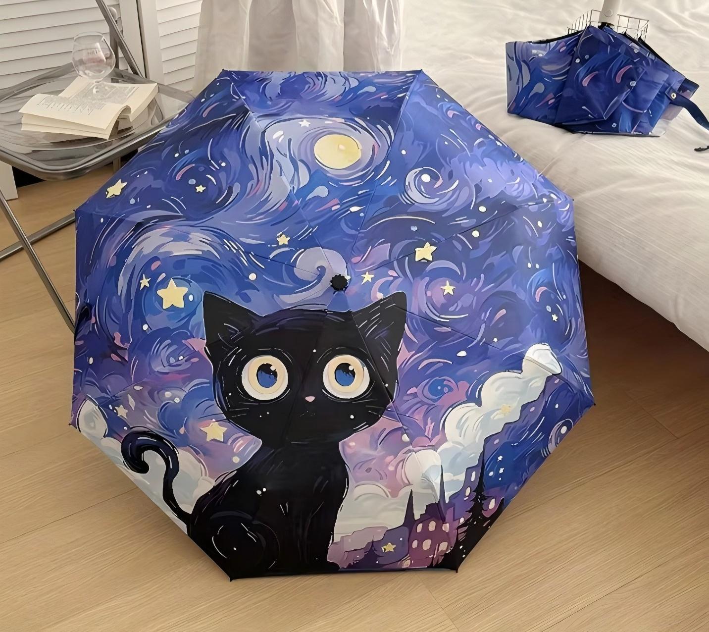 Cute automatic cat 8-bone portable travel folding umbrella, allowing you to travel with peace of mind