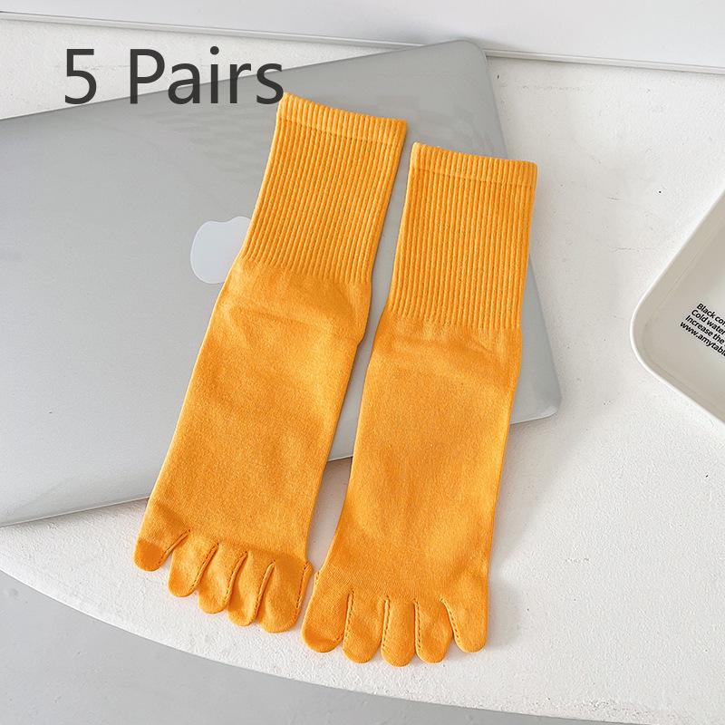 5 Pairs of Female Sweat Absorbing Sports High Waist Candy Color Cylinder Five Finger Socks