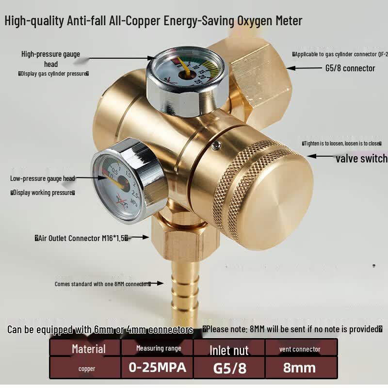 Pure Copper Gas Pressure Regulator & Gauge