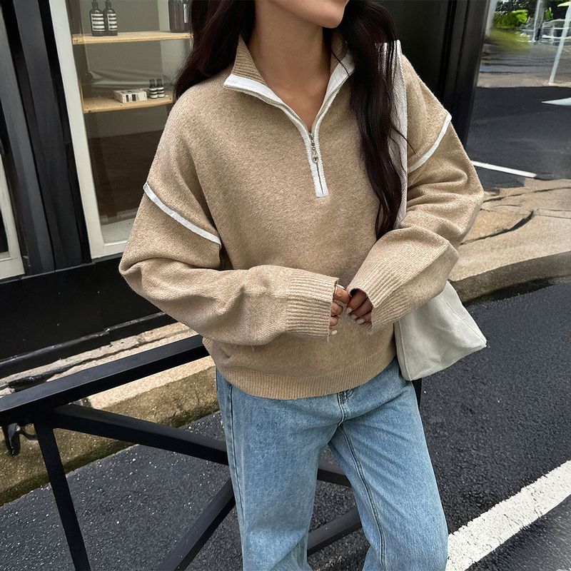 Foreign Trade Women clothes Autumn and Winter Amazon Independent Station European and American Leisure Solid Long sleeve Knit Zip-up Sweater