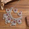 Exaggerated Indian-Style Rhinestone Tassel Necklace & Retro Ethnic Earrings Set