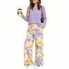 Women's Casual Printed Long Sleeve Pajama Set with Round Neck Loose Fit and Pockets