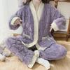 Plus Size Women's Flannel Pajama Set - Long Sleeve Cardigan, Warm and Cozy for Autumn and Winter