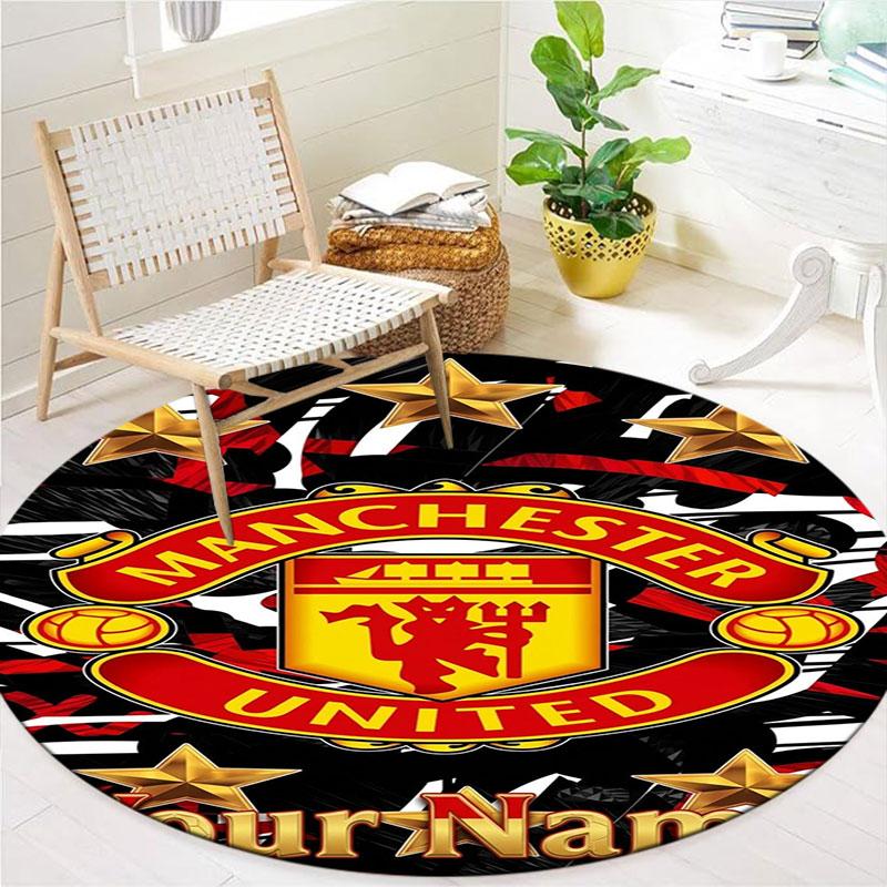 Manchester United F Custom Name Round Area Rug,Carpet Rug for Living Room Bedroom Sofa Playroom Decor,Non-slip Floor Mat
