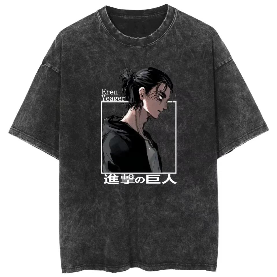 

Аниме Футболки с Вареным Эффектом Атака Титанов Графические Дышащие Футболки с Коротким Рукавом Двусторонняя Печать Винтажные Уличные Футболки L