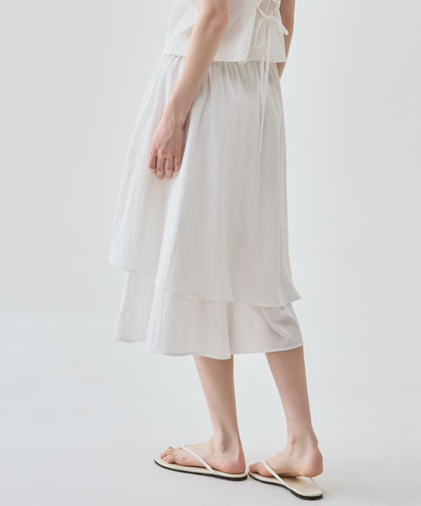 Deuloupisumeon Layered Shirred Long Flare Skirt [Ivory]