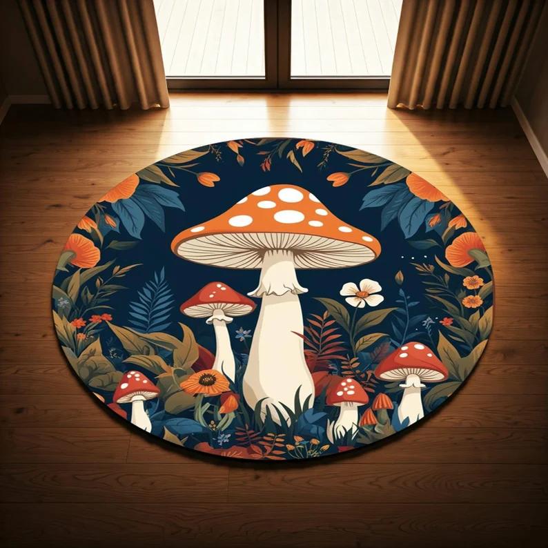 Enchanted Mushroom Kingdom Rug Colorful Round Forest Floor Mat Living Room Decor Bedroom Carpet Inspired By The Magical Forest