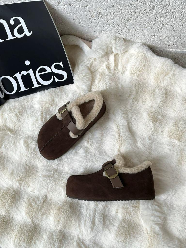 Cowhide Version All-inclusive Women's Velvet Thickened Warm Small Fashion Cotton Shoes One Pedal Lamb Wool Shoes