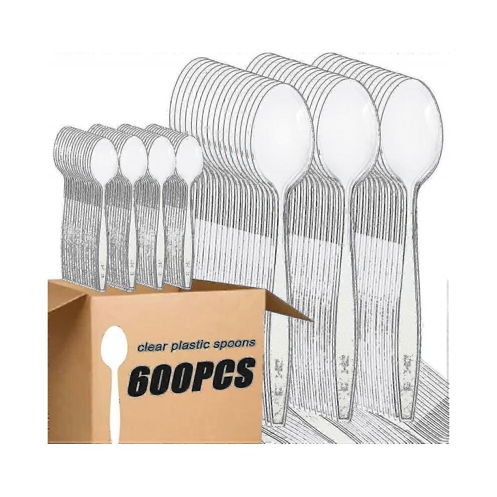 600 Pcs Clear Plastic Spoons 6.7 Inch Heavy Duty Soup Spoons Plastic Utensils Disposable