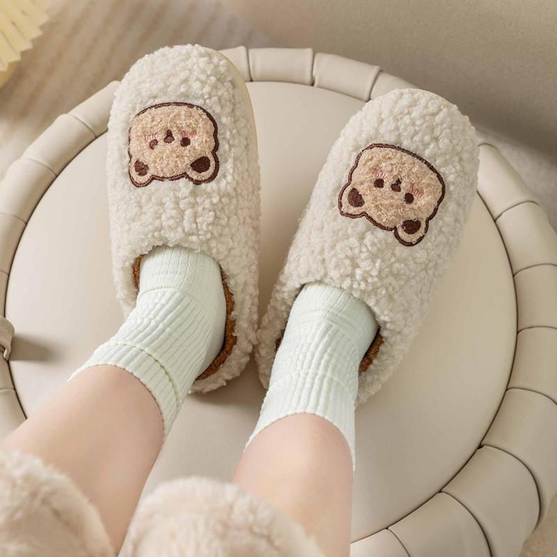 Fashion Crestar Fuzzy House Slippers For Women Indoor Keep Warm Non-slip Short Plush Cotton Shoes Winter Couple Bedroom Furry Slippers