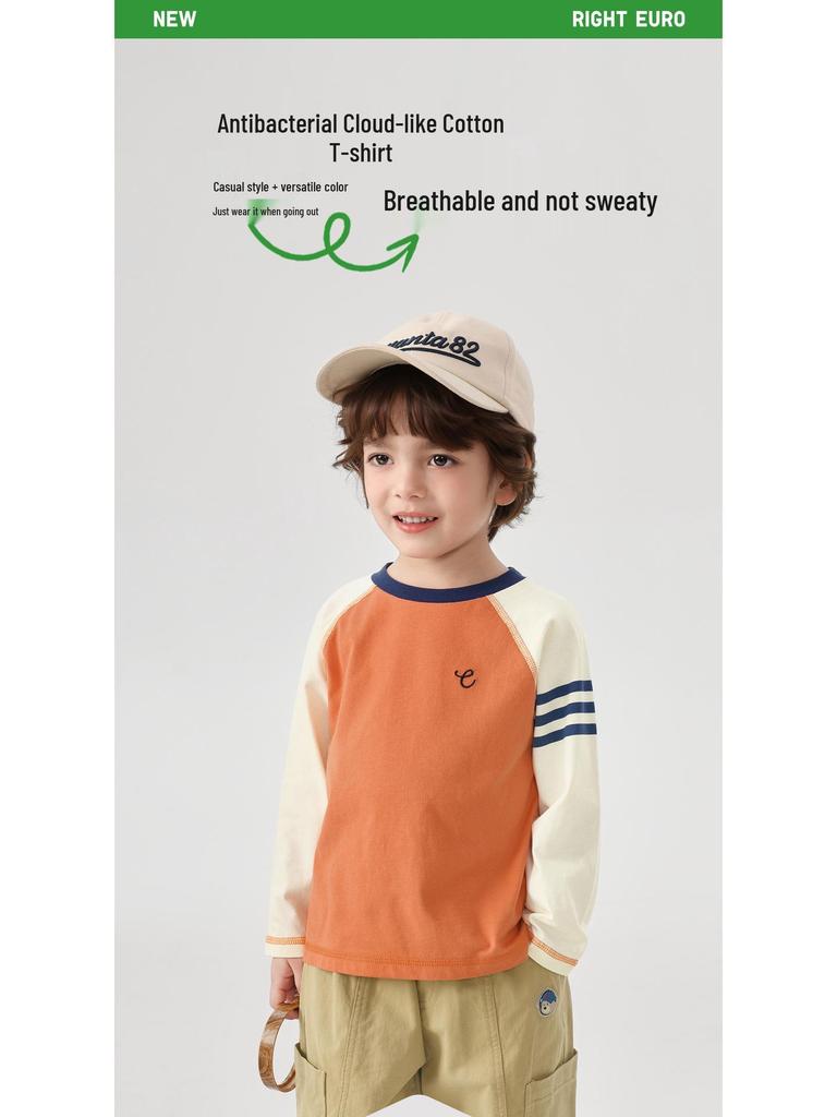 European Boys' Pure Cotton Long-Sleeved T-shirt - Spring/Autumn 2026 Trendy Kids' Base Layer