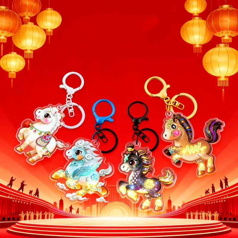 Cartoon Cute Horse Charm Keychain Bag Pendant Hanging Decoration Car Key Ring 2026 Horse Year Lucky Gift