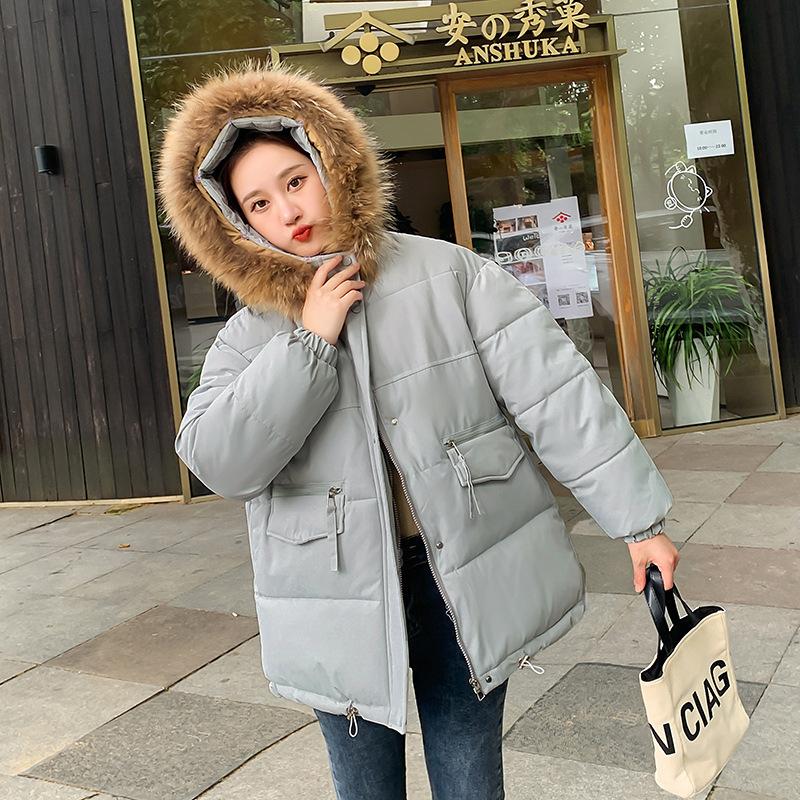 Baumwolle Gefütterte Jacke Frauen Winter Fell Kapuze Parkas Jacke Kurze Frauen Lose Kordelzug Warme Casual Winter