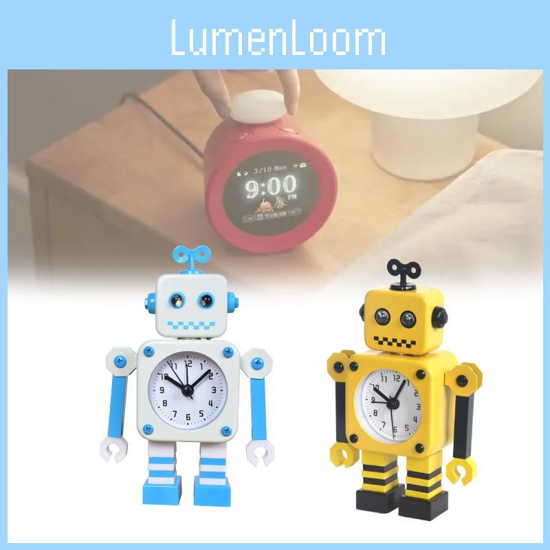 Alarm Cartoon Robot Clock Metal Casing Analog Hands Childrens Room Space Living