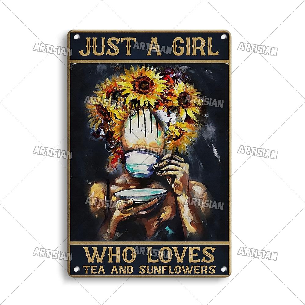 Artisian Gypsy Metal Plate Hippie Tin Plaque GIRL SUNFLOWER Decorative Sign Wall Decor Garage Bar Pub Club Hotel Kitchen Home
