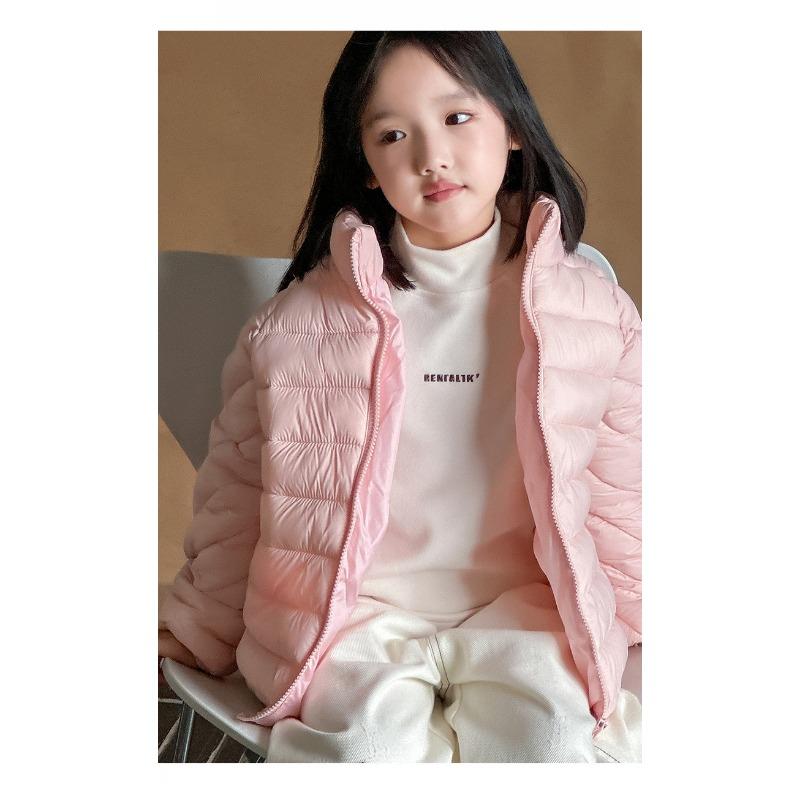 Kids Unhooded Solid Stand Collar Padded Winter Coat For Boys And Girls