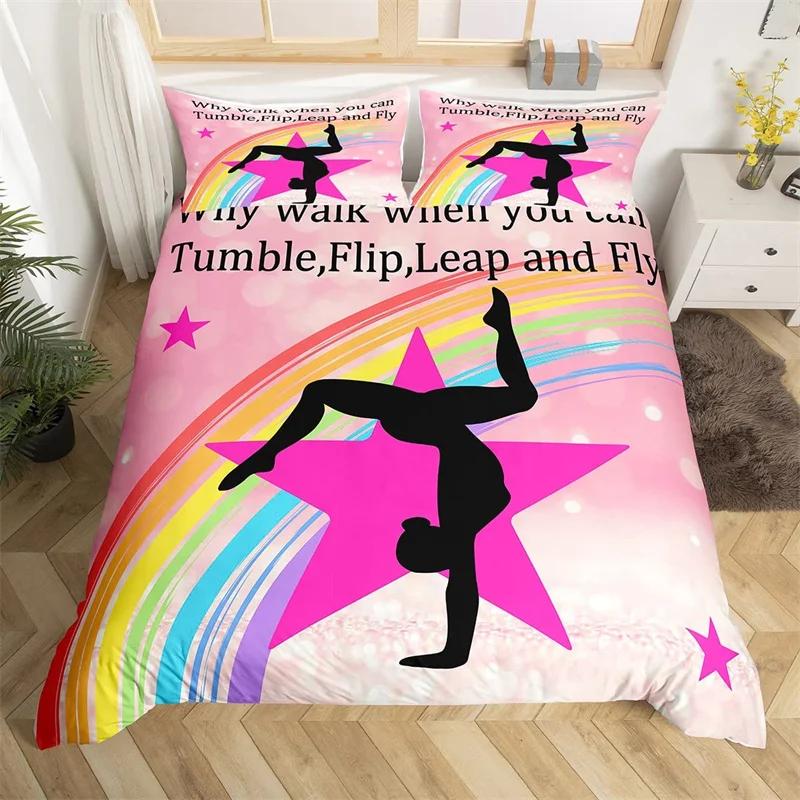 Gymnastik Sport Påslakanset Regnbåge Akvarell Tie Dye Queen Sängkläder Mikrofiber Cheerleading Täcke För Yogaälskare