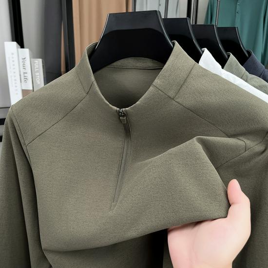 

Woodpecker 2025 Men s Stand Collar Half-Zip Hoodie: Trendy Long-Sleeve Solid Color Base Layer Top for Spring/Autumn. 185/3XL (160—175 jin)