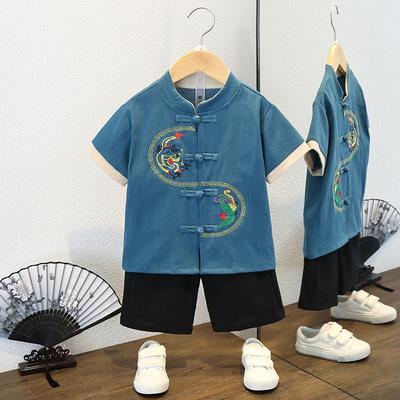 Çocuk Tang Takımı Erkek Takımı İlkbahar ve Sonbahar Çin Rüzgarı İki Parçalı Retro Çin Hanbok Bebek Milli Okul Kıyafeti
