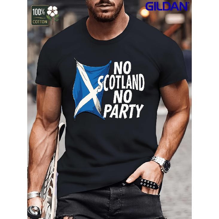 GILDAN Men'S Scottish Salt Cross Flag T-Shirt - A Slogan That Says 'No Scotland, No Party', This Casual Short-Sleeve Tee Features The Scottish