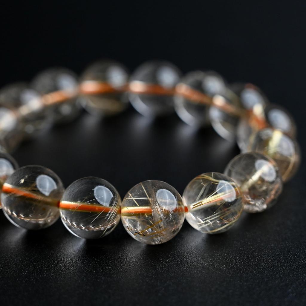 Eigado Rutilated Quartz 13mm 17cm Wrist Limited Natural Power Prayer Good Luck Feng Shui Bracelet, Stone, Circumference, One-of-a-Kind, Edition,