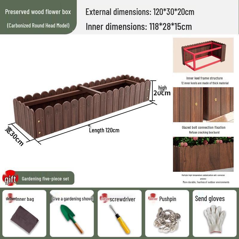 Carbonized Wood Outdoor Planter Box – Antiseptic Rectangular Flower Trough for Home, Courtyard, or Balcony.