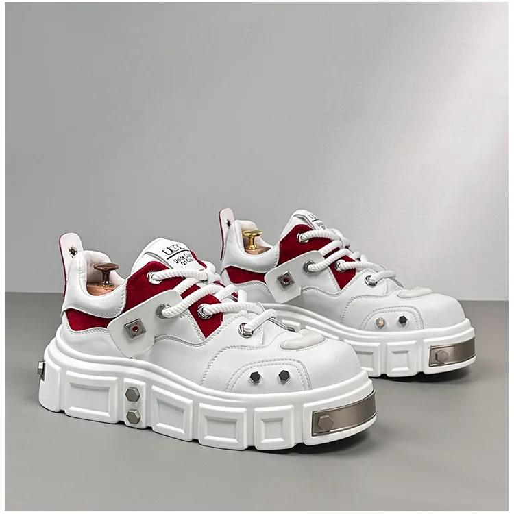 Fashion Autumn New Men's Work  Low-top Casual Shoes Korean Rivets Shoes Men White Breathable Plate Shoes Platform Non-slip Sneakers