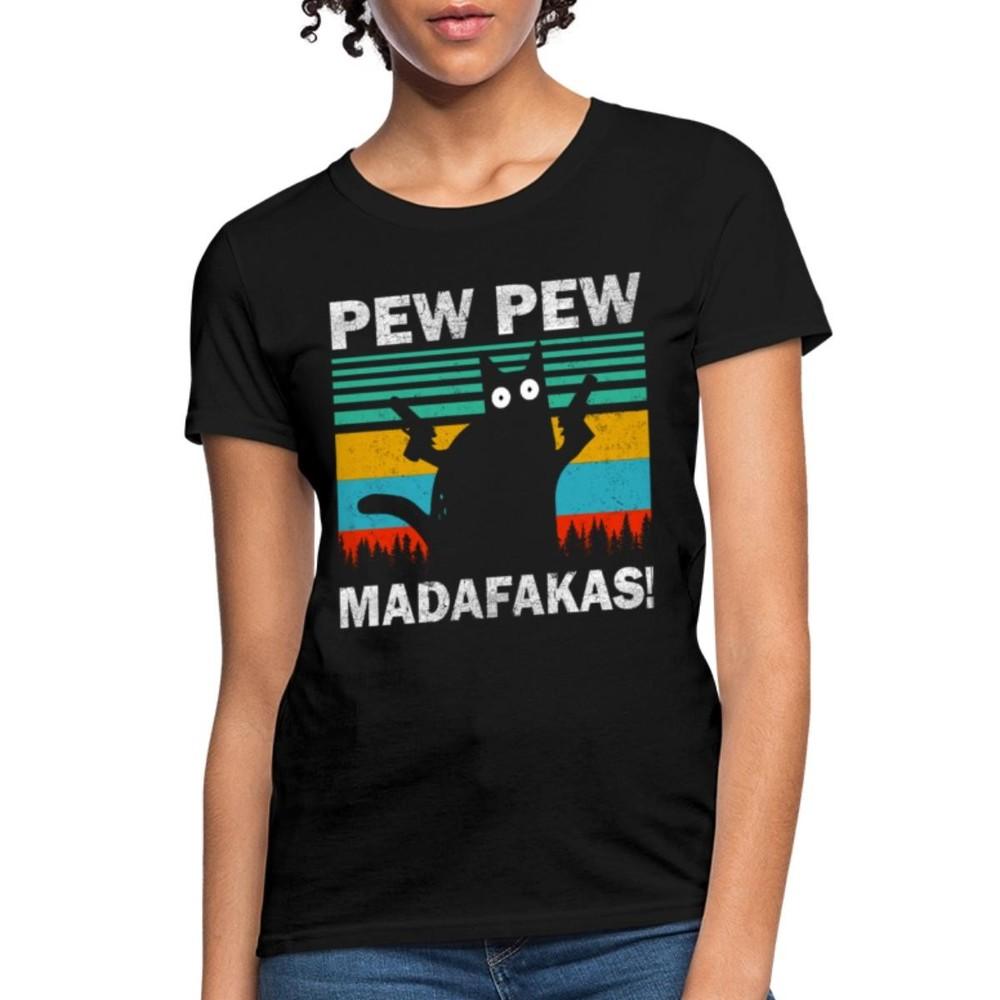 Pew Pew Madafakas Funny Vintage Cat Women s T-Shirt M
