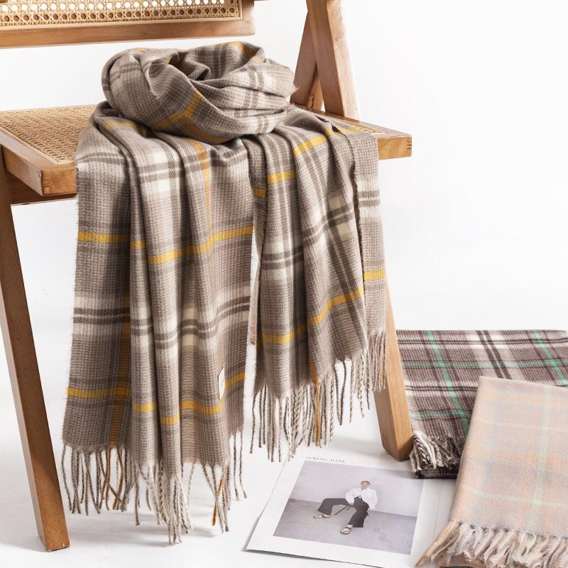 Plaid Scarf Women's Winter New Korean Version Versatile Imitation Cashmere Scarf Couple's Warm Shawl Men's Autumn and Winter