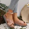 Summer new slope heel cool slippers cross with beach sandals women's large size women's shoes
