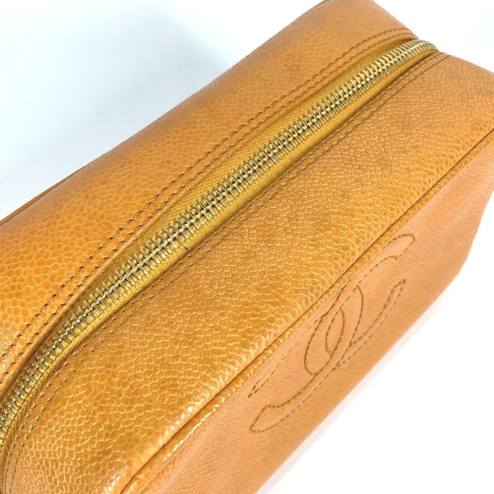 CHANEL vintage CC Clutch Bag bag Pouch Caviar Leather Yellow Based/Orange Based