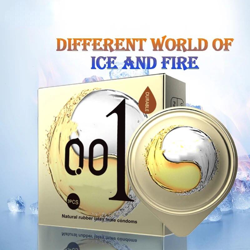 0.01 3pcs Ultra Thin Hyaluronic Acid Male Condoms Ice Hot Feeling Long  Latex Condom