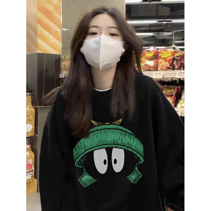 Fleece Fun Cartoon Printing Crew Neck Sweater Casual Pullover Female and Male Couples Trendy Coat