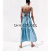 Summer New Product Women's Clothes Back Elastic Design V Neck Bowknot Decoration Sling Midi Skirt Dress 7484083