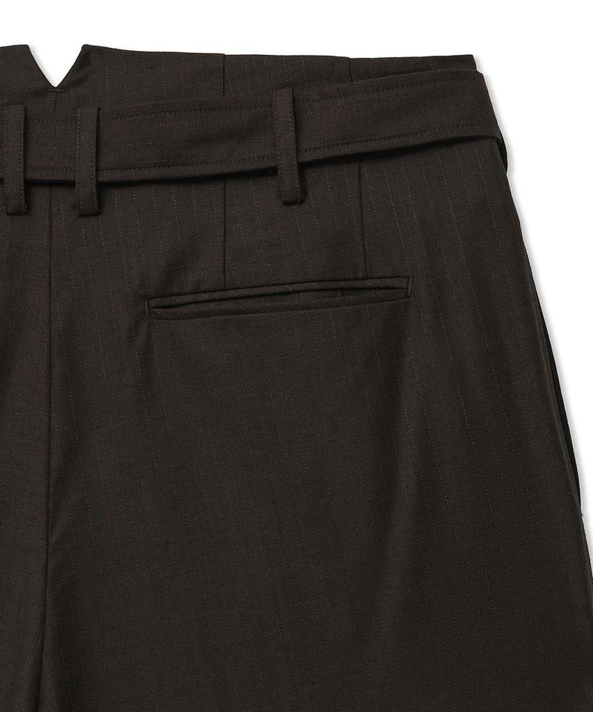 NOIRER Belted Two-Tuck Wide Slacks (Brown Stripe)