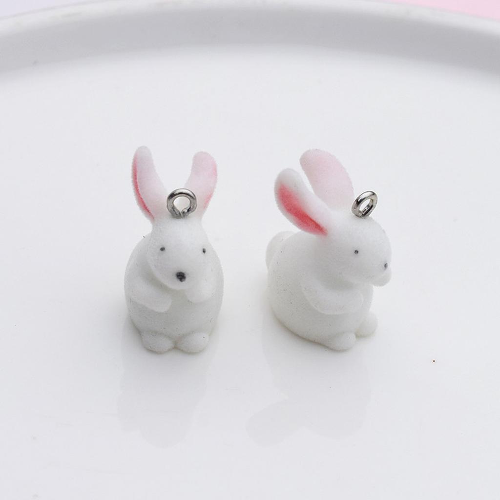 Pack of 5 Cute Rabbit Jewelry Charm Flocking Cartoon Rabbit Pendant Adorable Jewelry Findings for Earrings Keychains