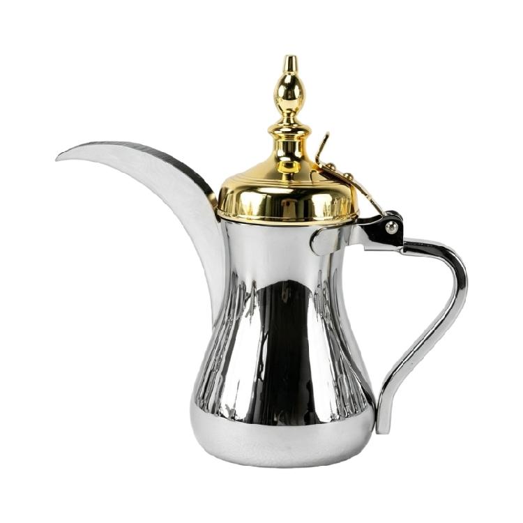 Long Spouts Coffee Pot for Home Coffee Service, Rustproof Steel Arabic Teapot Pitcher Kettle with Gold Lid, Multipurpose Milk Water Jugs