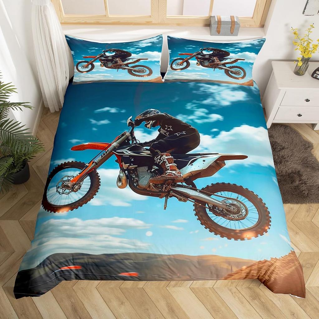 Motocross Bedding Set Full Motorcycle Racer Comforter Cover Extreme Sport Duvet Cover Dirt Bike Motor Vehicles Biker Quilt Cover