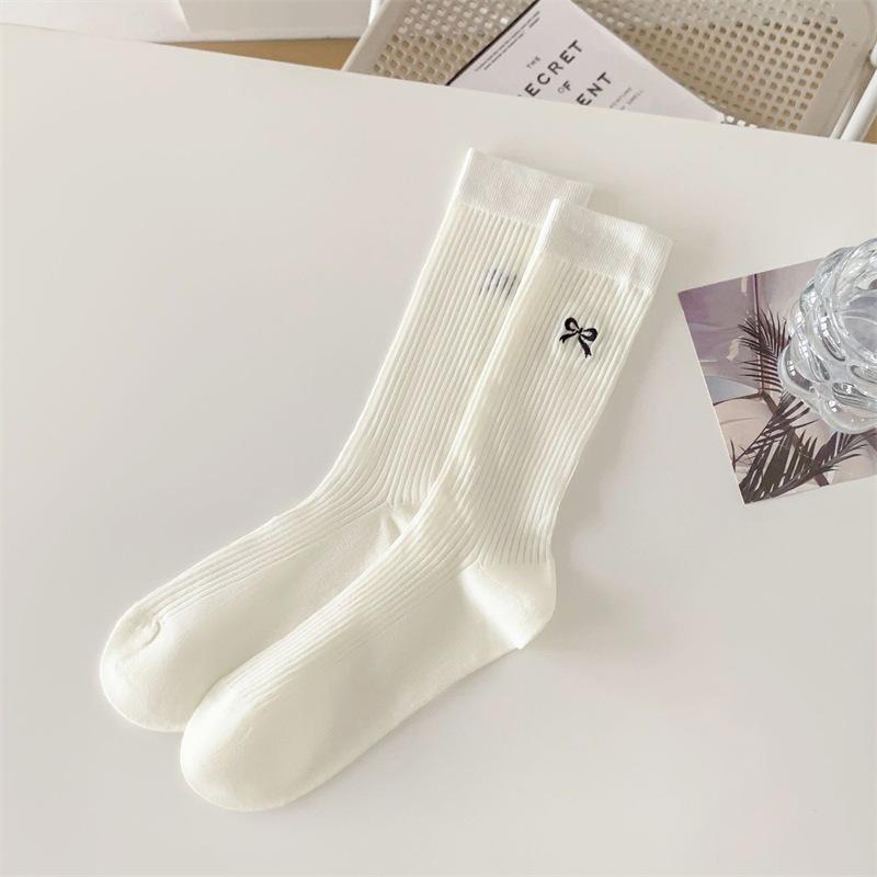 Bow Ultra-Thin Medium Tube Socks Solid Color Cotton Breathable Mesh Socks Ballet Style Stacking Socks
