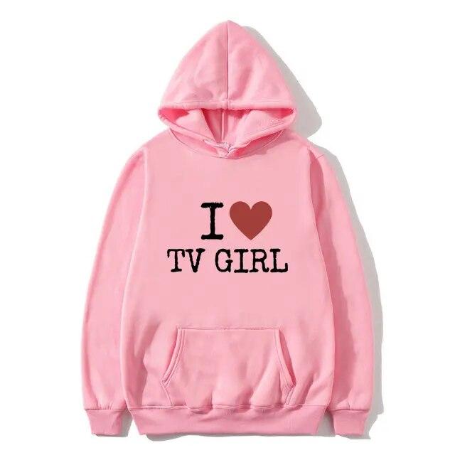 I Love TV Girl T-skjorte Kunst Estetisk Grafisk hettegenser Unisex kvinner Oversized hettegenser Unisex høykvalitets mote hettegensere