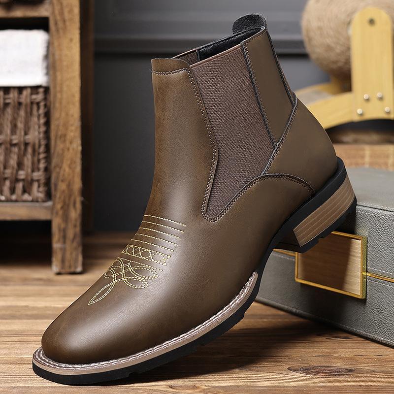 Men'S Classic Retro Chelsea Short Boots Mens Fashion Embroidery Ankle Boot Men High-Top Casual Shoes R007